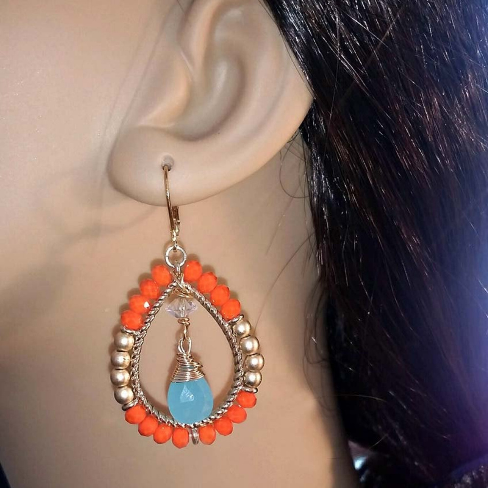 Hoop Earrings With Turquoise Chalcedony